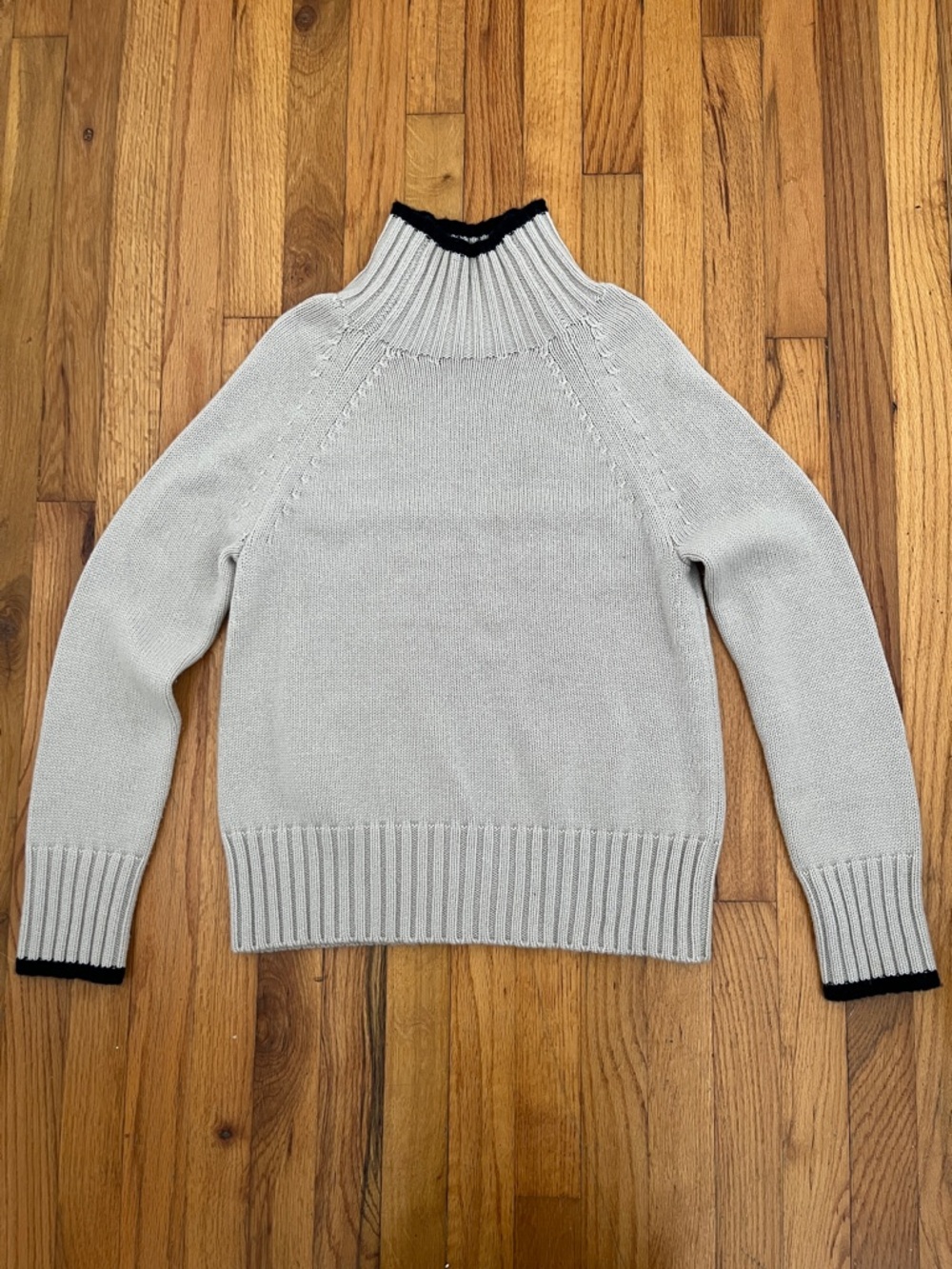 MaxMara Light Gray Ribbed Turtleneck Sweater with Black Trim